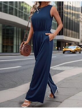Women’s navy blue sleeveless pants jumpsuit